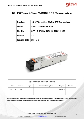 1G 1570nm 40km CWDM SFP Transceiver