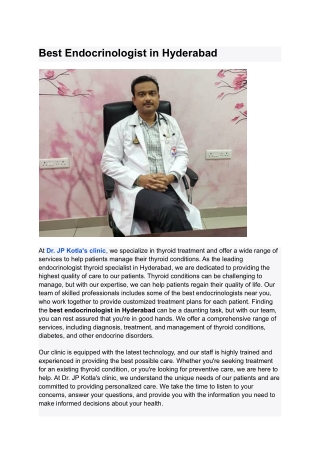 Best Endocrinologist in Hyderabad | Dr. Jp Kotla