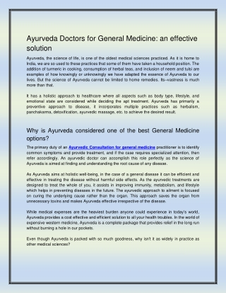 Ayurveda Doctors for General Medicine an effective solution