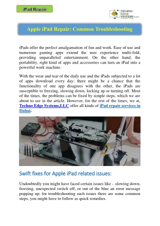 Apple iPad Repair- Common Troubleshooting Tips
