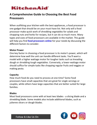 A Comprehensive Guide to Choosing the Best Food Processors