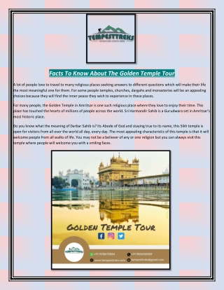 Facts To Know About The Golden Temple Tour