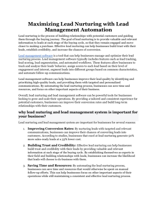 Maximizing Lead Nurturing with Lead Management Automation.