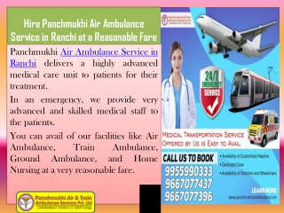 Hire Fastest Air Ambulance Service in Ranchi and Raipur at Low Cost by Panchmukhi