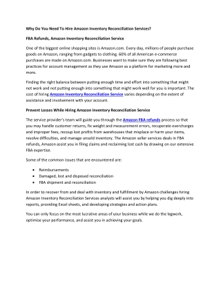 Why Do You Need To Hire Amazon Inventory Reconciliation Services