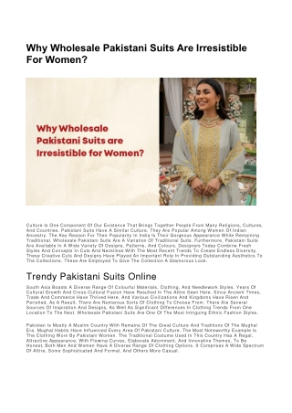 Why Wholesale Pakistani Suits Are Irresistible For Women