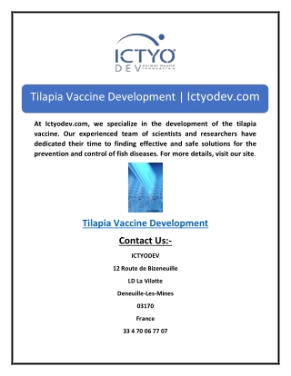 Tilapia Vaccine Development | Ictyodev.com
