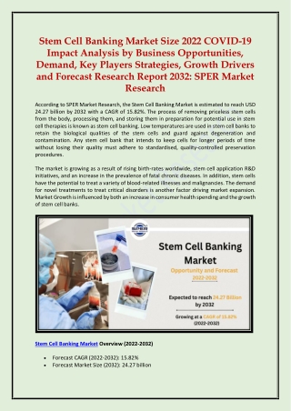 Stem Cell Banking Market Share, Growth Report 2022-2032: SPER Market Research