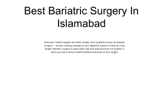 Best Bariatric Surgery In Islamabad