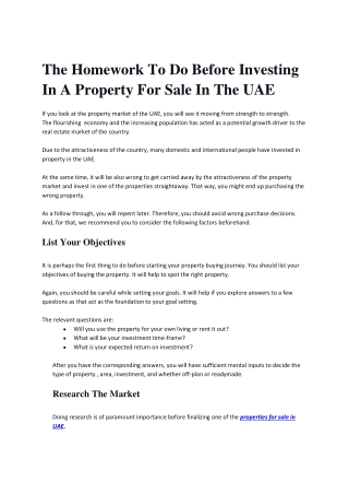The Homework To Do Before Investing In A Property For Sale In The UAE