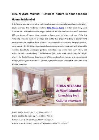 Birla Niyaara Mumbai - Embrace Nature In Your Spacious Homes In Mumbai