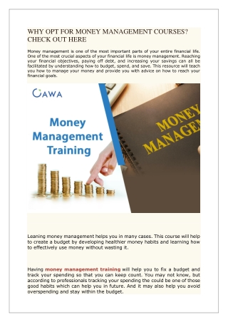 WHY OPT FOR MONEY MANAGEMENT COURSES