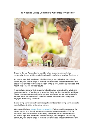 Top 7 Senior Living Community Amenities to Consider