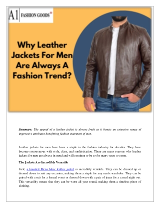 Why Leather Jackets For Men Are Always A Fashion Trend