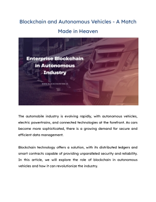 Enterprise Blockchain in Autonomous Industry-BlockchainFirm