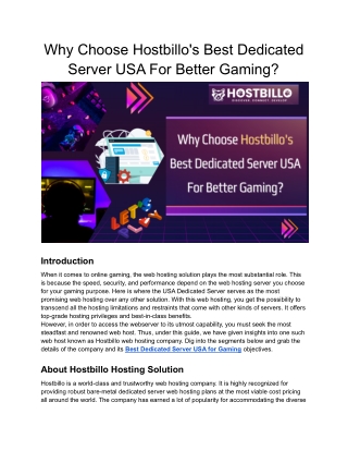 How Hostbillo's USA Dedicated Servers Help You Play Better Game