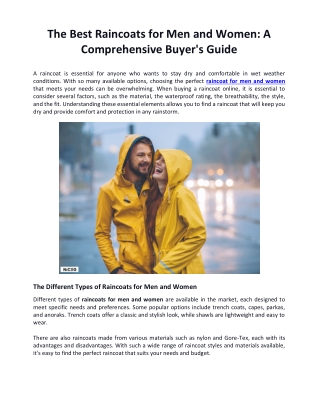 The Best Raincoats for Men and Women