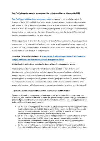 Asia-Pacific Neonatal Jaundice Management Market Industry Share and Forecast to 2028