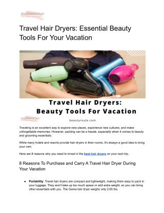 Travel Hair Dryers: Essential Beauty Tools For Your Vacation