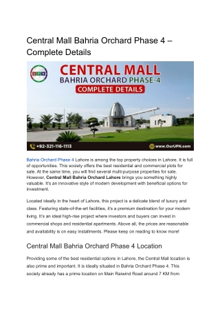 Central Mall Bahria Orchard Phase 4 – Complete Details