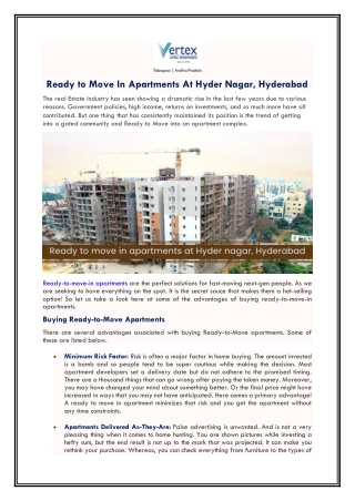 Ready to Move In Apartments At Hyder Nagar Hyderabad