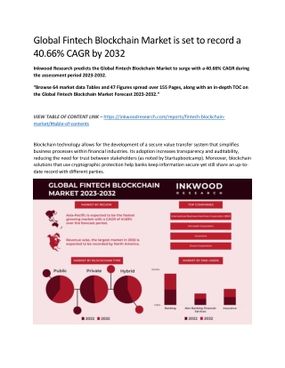 Global Fintech Blockchain Market Share, Trends & Analysis.