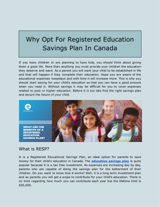 Why Opt For Registered Education Savings Plan In Canada
