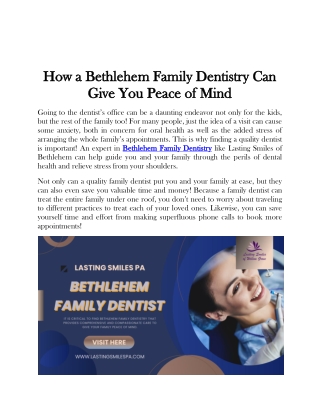 How a Bethlehem Family Dentistry Can Give You Peace of Mind