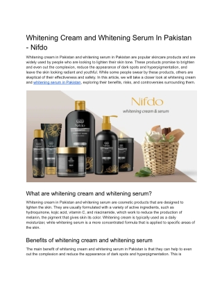 Whitening Cream and Whitening Serum In Pakistan - Nifdo