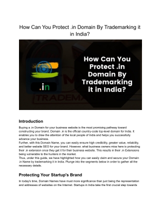 How Can You Protect .in Domain By Trademarking it in India