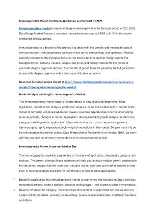 Immunogenetics Market End Users, Application and Forecast by 2029