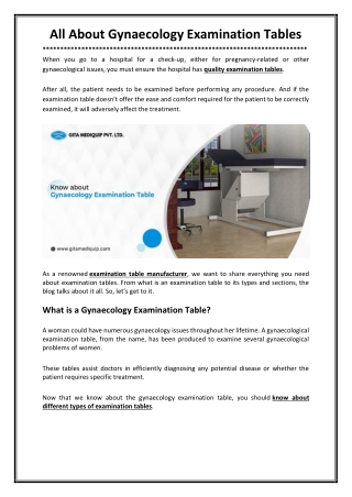 All About Gynaecology Examination Tables