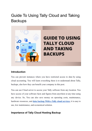 Guide To Using Tally Cloud and Taking Backups