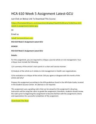 HCA 610 Week 5 Assignment Latest-GCU