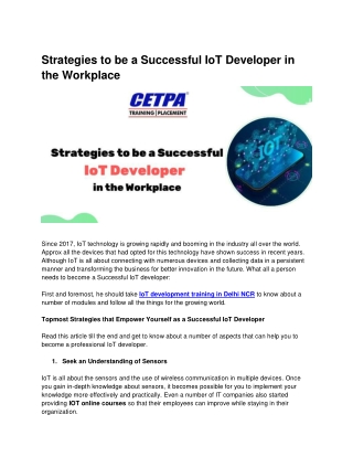 Strategies to be a Successful IoT Developers in the Workplace