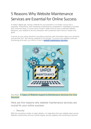 5 Reasons Why Website Maintenance Services are Essential for Online Success