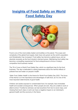 Insights of Food Safety on World Food Safety Day