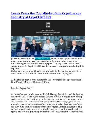 Learn From the Top Minds of the Cryotherapy Industry at CryoCON 2023