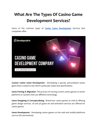 What Are The Types Of Casino Game Development Services