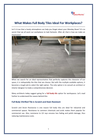 What Makes Full Body Tiles Ideal For Workplaces?