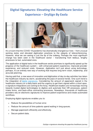 Digital Signatures: Elevating the Healthcare Service Experience – DrySign By Exe