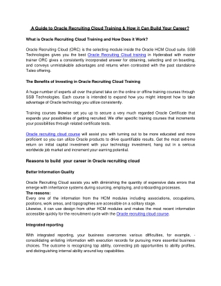 Best Oracle Recruiting Cloud Training Institute in KPHB Hyderabad