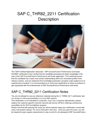 SAP C_THR82_2211 Certification Description