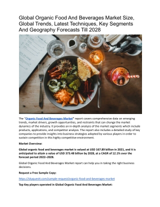 Global Organic Food And Beverages Market Size, Global Trends, Latest Techniques