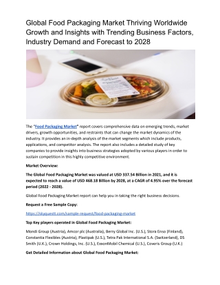 Global Food Packaging Market Thriving Worldwide Growth and Insights
