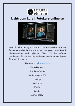 Lightroom kurs  Fotokurs-online.se