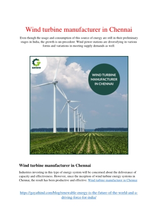 Wind turbine manufacturer in Chennai