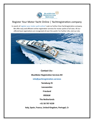 Register Your Motor Yacht Online  Yachtregistration.company