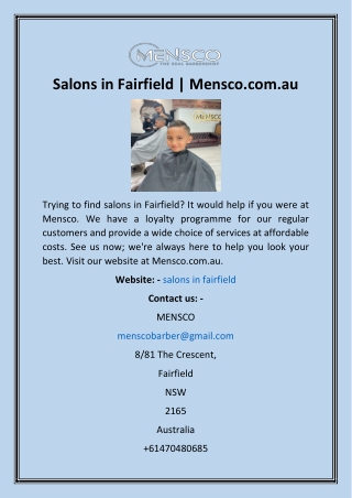 Salons in Fairfield  Mensco.com