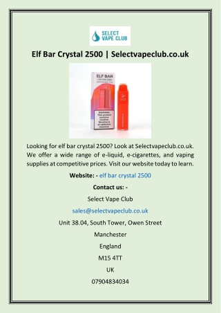 Elf Bar Crystal 2500  Selectvapeclub.co.uk